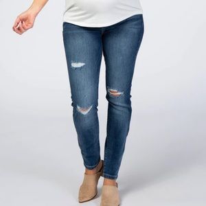 Pink Blush maternity distressed maternity jeans in medium wash